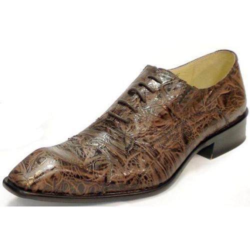 Fiesso Brown Genuine Leather / Alligator Print Shoes FI8078